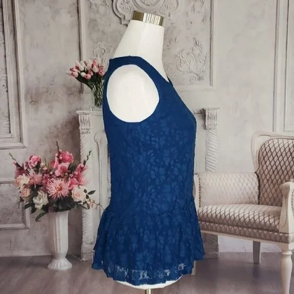 Ny Collection Women's Sleeveless Floral Lace Lined Back Zip Peplum Blouse Top - Picture 5 of 9